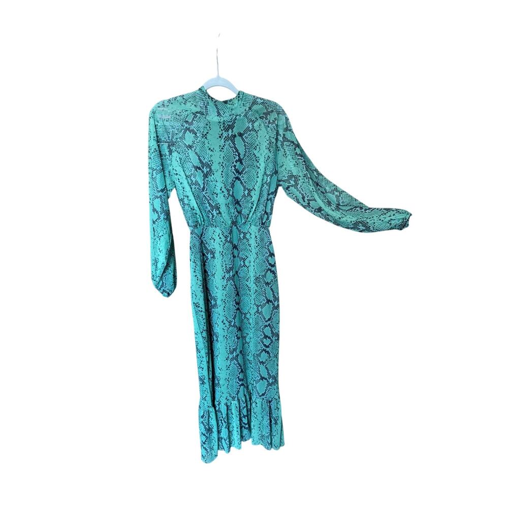 River Island London green snakeskin print long dress size 8 made in Turkey